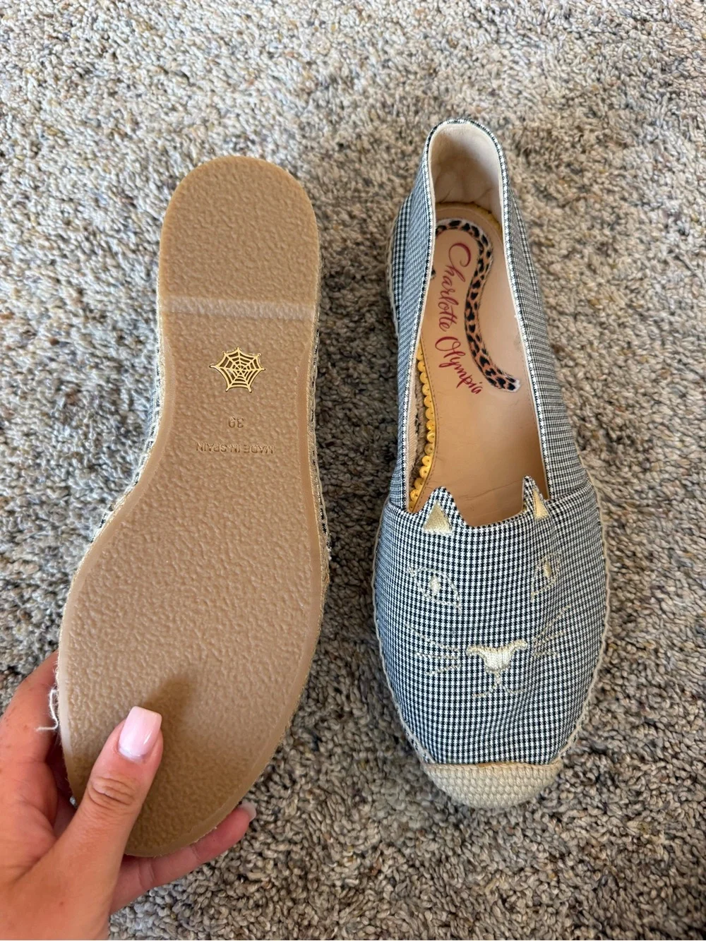 Charlotte Olympia Women's Black & White Gingham Kitty Espadrilles
